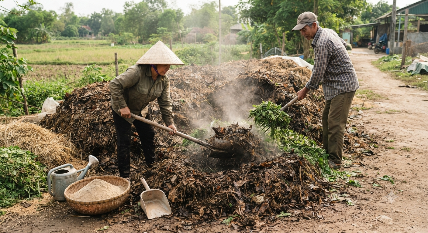 Quy trình ủ phân hữu cơ với Trichoderma chi tiết